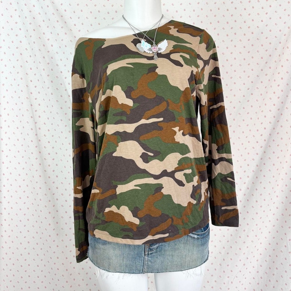 y2k woodland camo fitted long sleeve top vintage